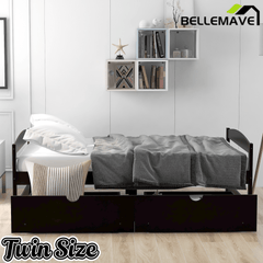 Bellemave Twin Size Platform Bed with Two Storage Drawers, Solid Wood Platform Bed Frames Headboard and Wooden Slats Support - Bellemave