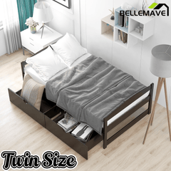 Bellemave Twin Size Platform Bed with Two Storage Drawers, Solid Wood Platform Bed Frames Headboard and Wooden Slats Support - Bellemave