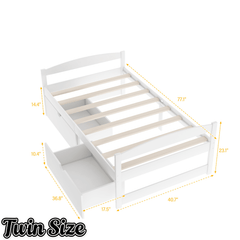 Bellemave Twin Size Platform Bed with Two Storage Drawers, Solid Wood Platform Bed Frames Headboard and Wooden Slats Support - Bellemave
