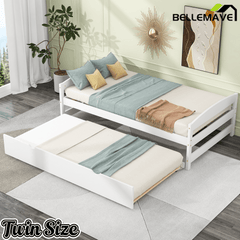 Bellemave Twin Size Platform Bed with Two Storage Drawers, Solid Wood Platform Bed Frames Headboard and Wooden Slats Support - Bellemave