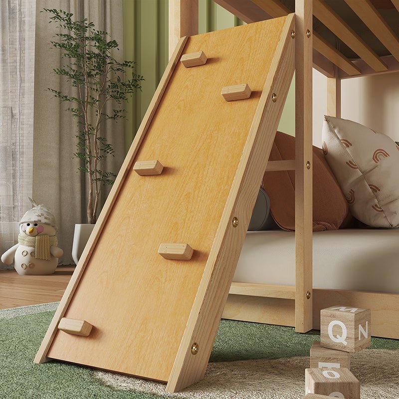 Bellemave® Twin Size Playhouse Floor Bunk Bed with Climbing Ramp, Ladder, Safety Guardrails - Bellemave