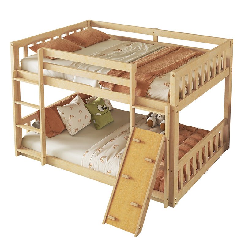 Bellemave® Twin Size Playhouse Floor Bunk Bed with Climbing Ramp, Ladder, Safety Guardrails - Bellemave