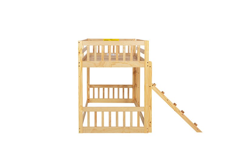 Bellemave® Twin Size Playhouse Floor Bunk Bed with Climbing Ramp, Ladder, Safety Guardrails - Bellemave