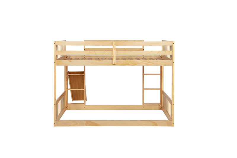Bellemave® Twin Size Playhouse Floor Bunk Bed with Climbing Ramp, Ladder, Safety Guardrails - Bellemave