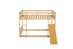 Bellemave® Twin Size Playhouse Floor Bunk Bed with Climbing Ramp, Ladder, Safety Guardrails - Bellemave