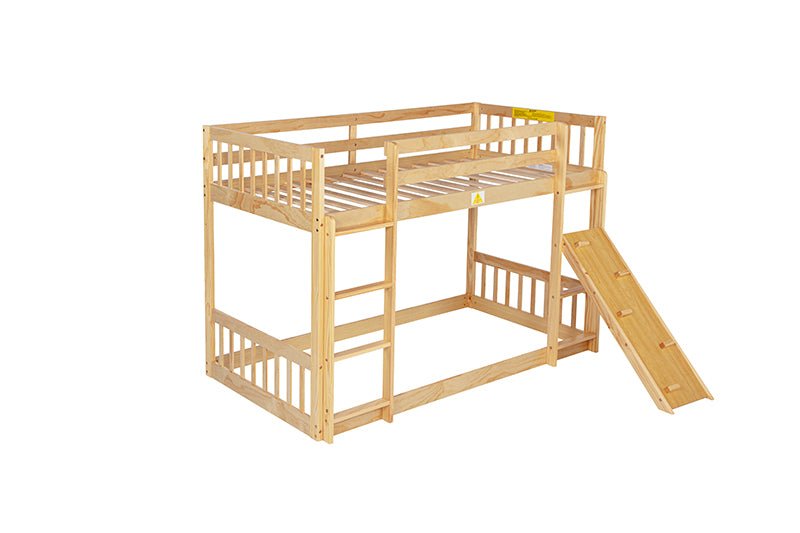 Bellemave® Twin Size Playhouse Floor Bunk Bed with Climbing Ramp, Ladder, Safety Guardrails - Bellemave