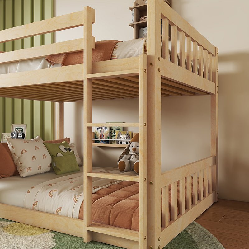 Bellemave® Twin Size Playhouse Floor Bunk Bed with Climbing Ramp, Ladder, Safety Guardrails - Bellemave