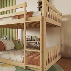 Bellemave® Twin Size Playhouse Floor Bunk Bed with Climbing Ramp, Ladder, Safety Guardrails - Bellemave