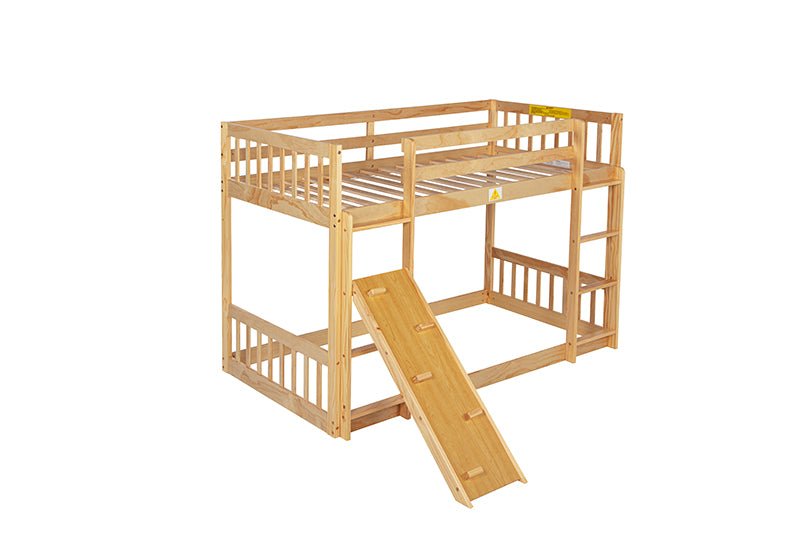 Bellemave® Twin Size Playhouse Floor Bunk Bed with Climbing Ramp, Ladder, Safety Guardrails - Bellemave