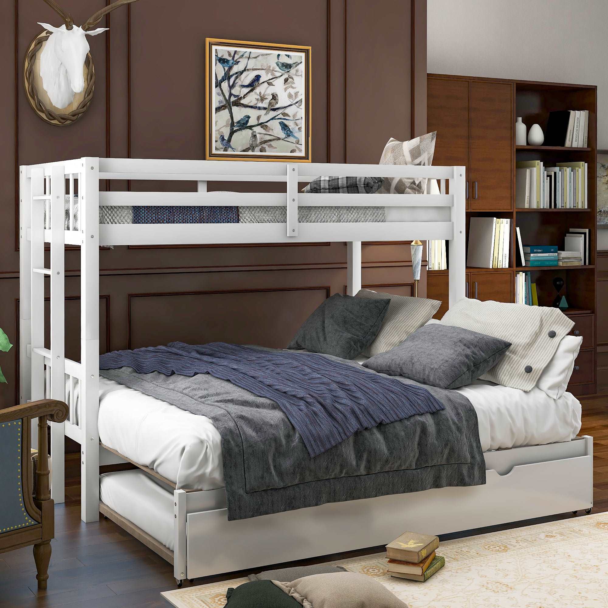 Bellemave® Twin Size Pull - Out Bunk Bed with Trundle Bed - Bellemave