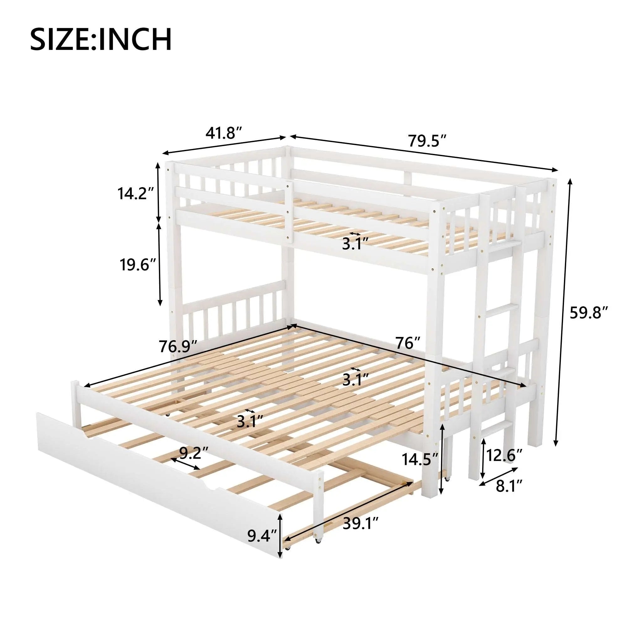 Bellemave® Twin Size Pull - Out Bunk Bed with Trundle Bed - Bellemave