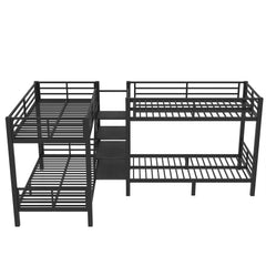 Bellemave® Twin Size Quad Bunk Bed with Storage Stairs and Shelves, Metal Twin Bunk Beds Frame with Safety Guardrails for Kids Teens (Black/Quad) - Bellemave