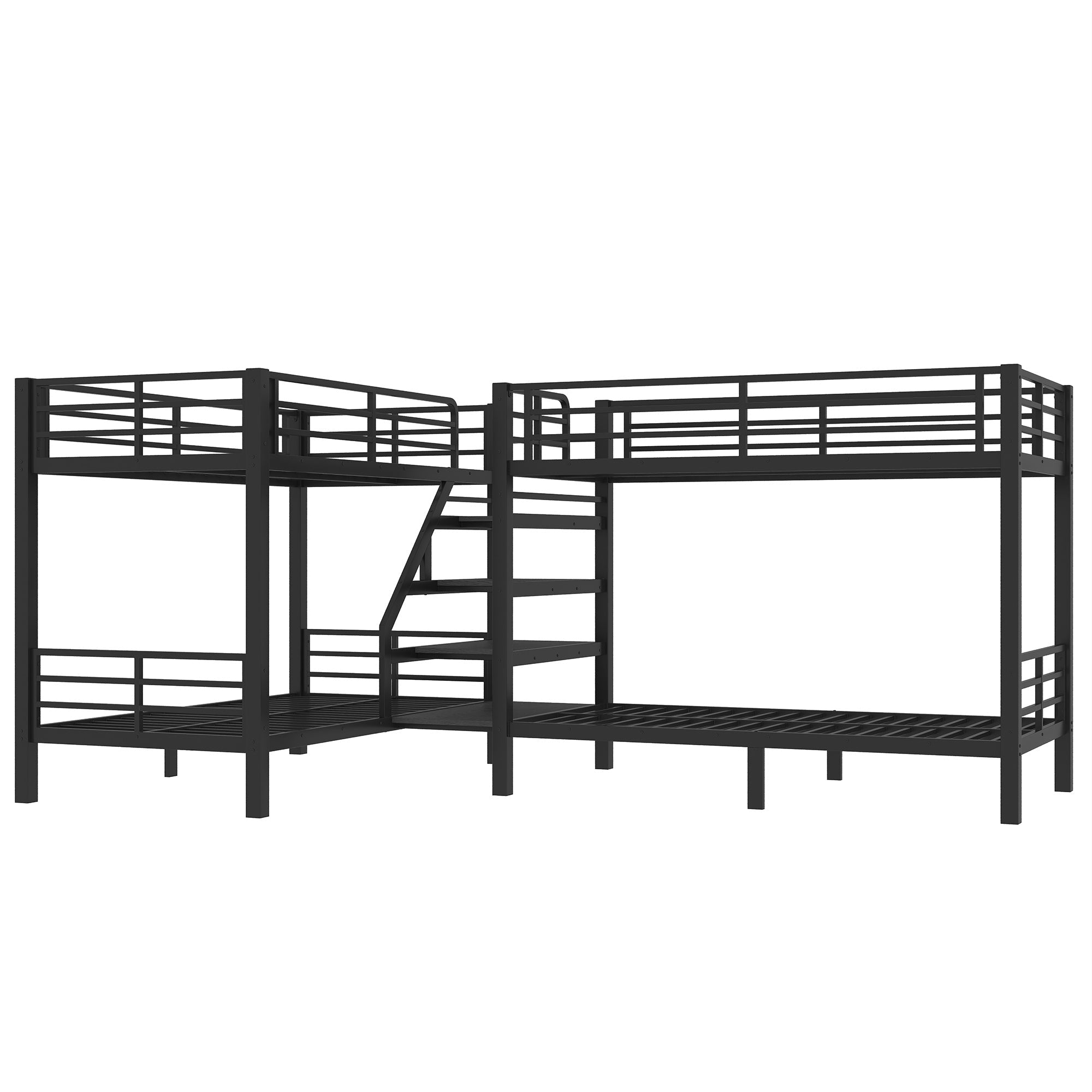 Bellemave® Twin Size Quad Bunk Bed with Storage Stairs and Shelves, Metal Twin Bunk Beds Frame with Safety Guardrails for Kids Teens (Black/Quad) - Bellemave