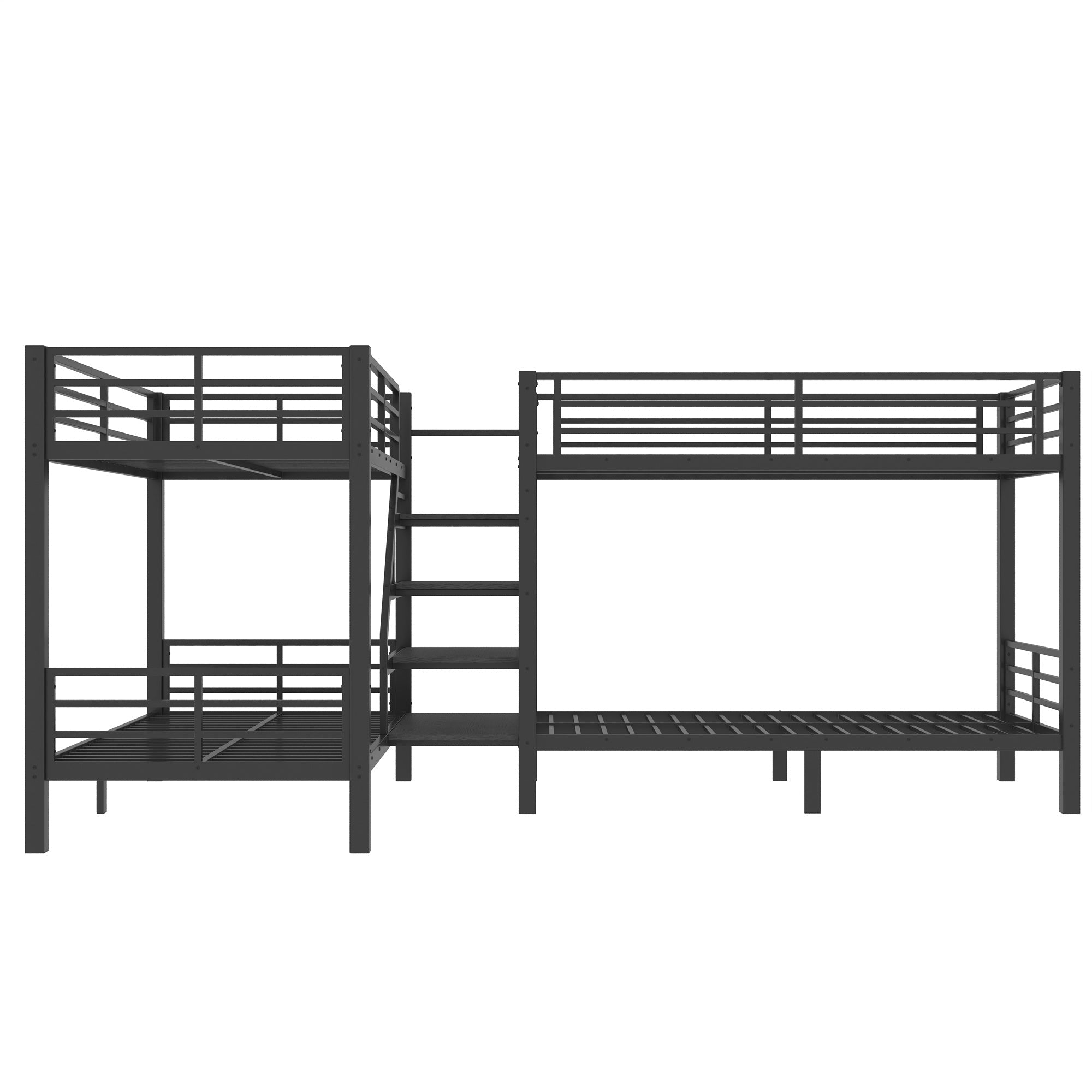 Bellemave® Twin Size Quad Bunk Bed with Storage Stairs and Shelves, Metal Twin Bunk Beds Frame with Safety Guardrails for Kids Teens (Black/Quad) - Bellemave
