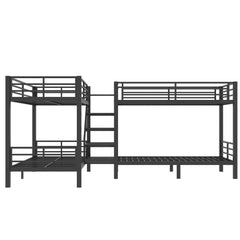 Bellemave® Twin Size Quad Bunk Bed with Storage Stairs and Shelves, Metal Twin Bunk Beds Frame with Safety Guardrails for Kids Teens (Black/Quad) - Bellemave