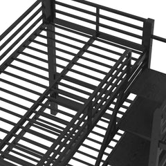 Bellemave® Twin Size Quad Bunk Bed with Storage Stairs and Shelves, Metal Twin Bunk Beds Frame with Safety Guardrails for Kids Teens (Black/Quad) - Bellemave