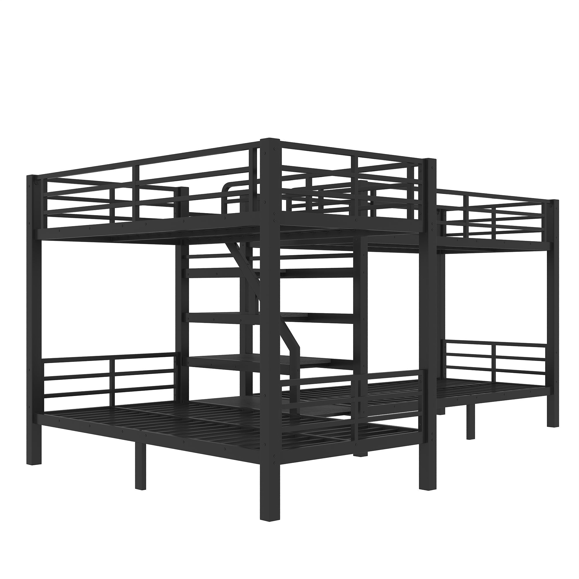 Bellemave® Twin Size Quad Bunk Bed with Storage Stairs and Shelves, Metal Twin Bunk Beds Frame with Safety Guardrails for Kids Teens (Black/Quad) - Bellemave