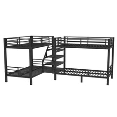 Bellemave® Twin Size Quad Bunk Bed with Storage Stairs and Shelves, Metal Twin Bunk Beds Frame with Safety Guardrails for Kids Teens (Black/Quad) - Bellemave