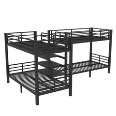 Bellemave® Twin Size Quad Bunk Bed with Storage Stairs and Shelves, Metal Twin Bunk Beds Frame with Safety Guardrails for Kids Teens (Black/Quad) - Bellemave