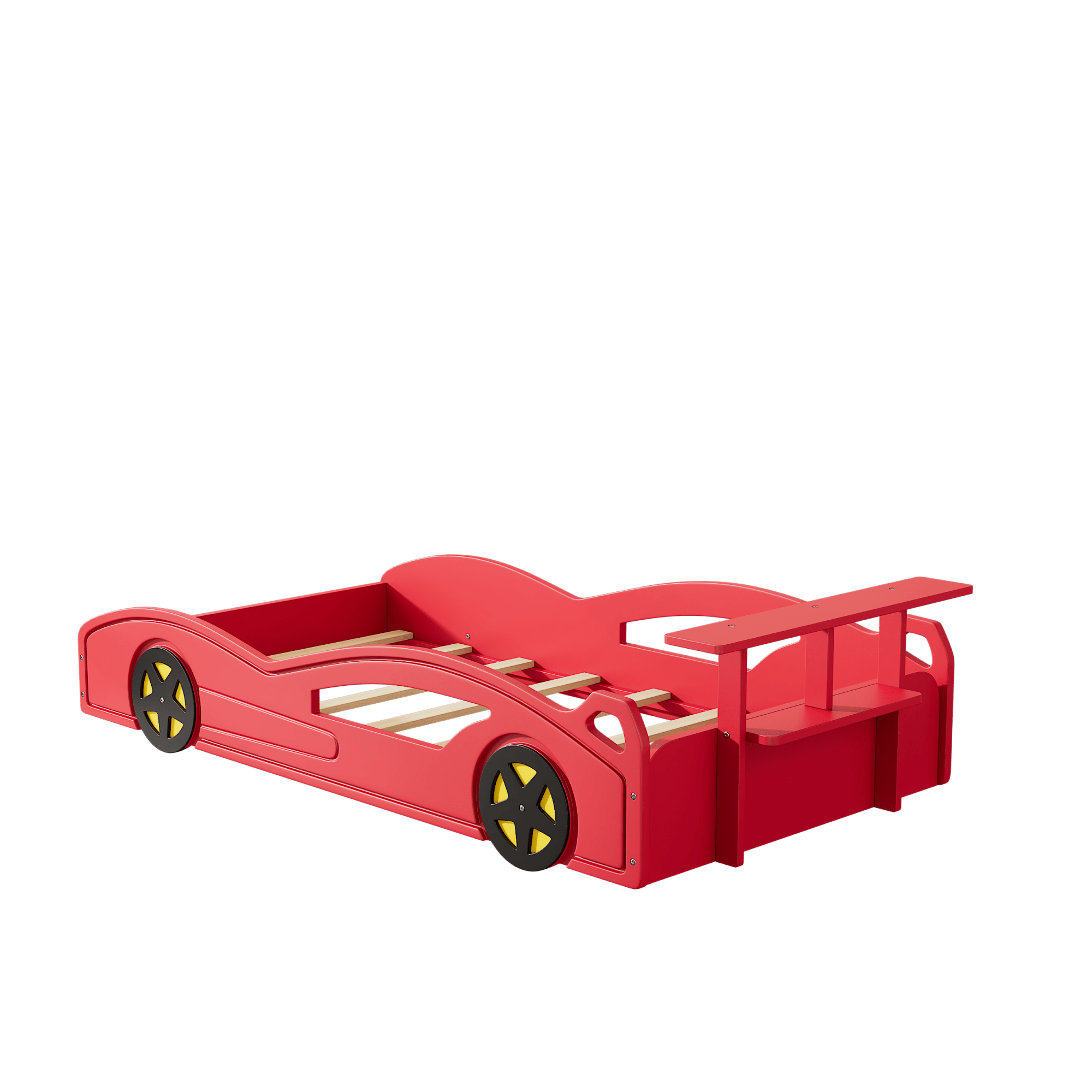 Bellemave® Twin Size Race Car Bed for Boys,Cool Car Bed Frame with Storage Shelves,Car Shaped Kids Bed Twin Size with Wheels,Red - Bellemave