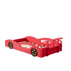 Bellemave® Twin Size Race Car Bed for Boys,Cool Car Bed Frame with Storage Shelves,Car Shaped Kids Bed Twin Size with Wheels,Red - Bellemave