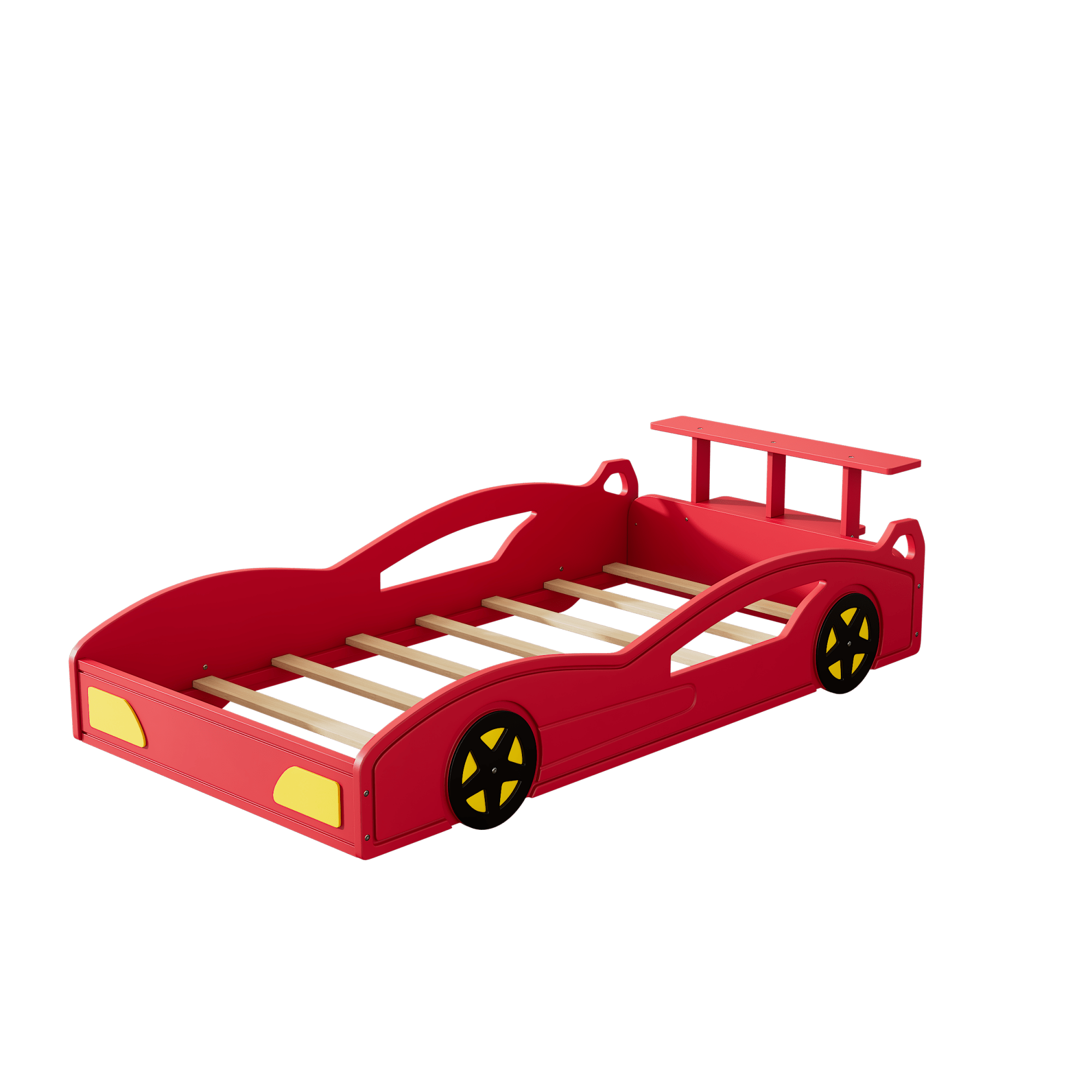 Bellemave® Twin Size Race Car Bed for Boys,Cool Car Bed Frame with Storage Shelves,Car Shaped Kids Bed Twin Size with Wheels,Red - Bellemave