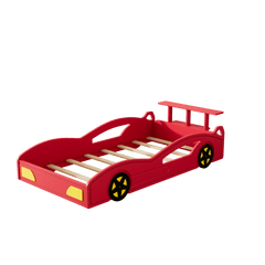 Bellemave® Twin Size Race Car Bed for Boys,Cool Car Bed Frame with Storage Shelves,Car Shaped Kids Bed Twin Size with Wheels,Red - Bellemave