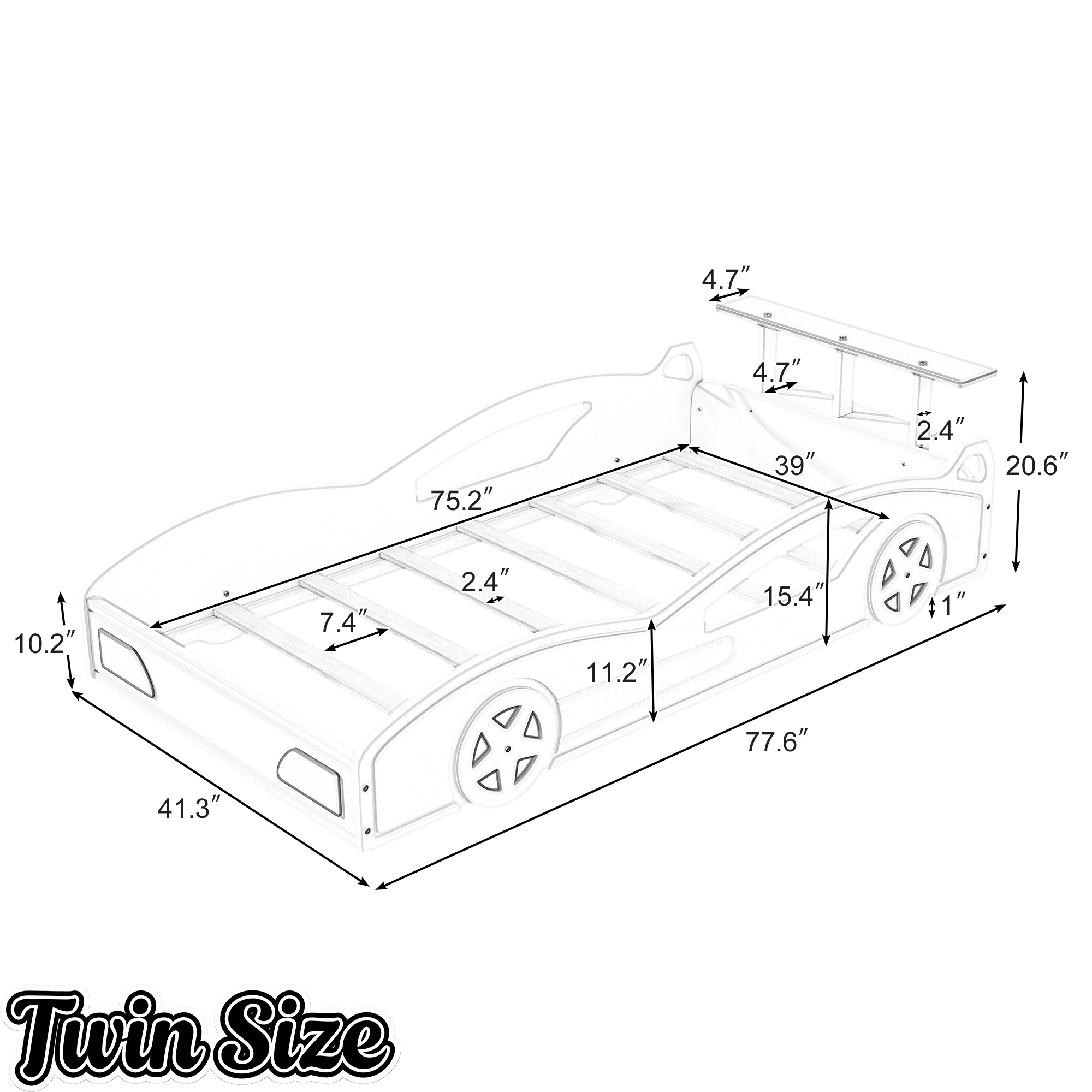 Bellemave® Twin Size Race Car Bed for Boys,Cool Car Bed Frame with Storage Shelves,Car Shaped Kids Bed Twin Size with Wheels,Red - Bellemave