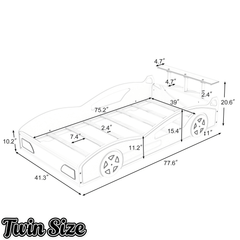 Bellemave® Twin Size Race Car Bed for Boys,Cool Car Bed Frame with Storage Shelves,Car Shaped Kids Bed Twin Size with Wheels,Red - Bellemave