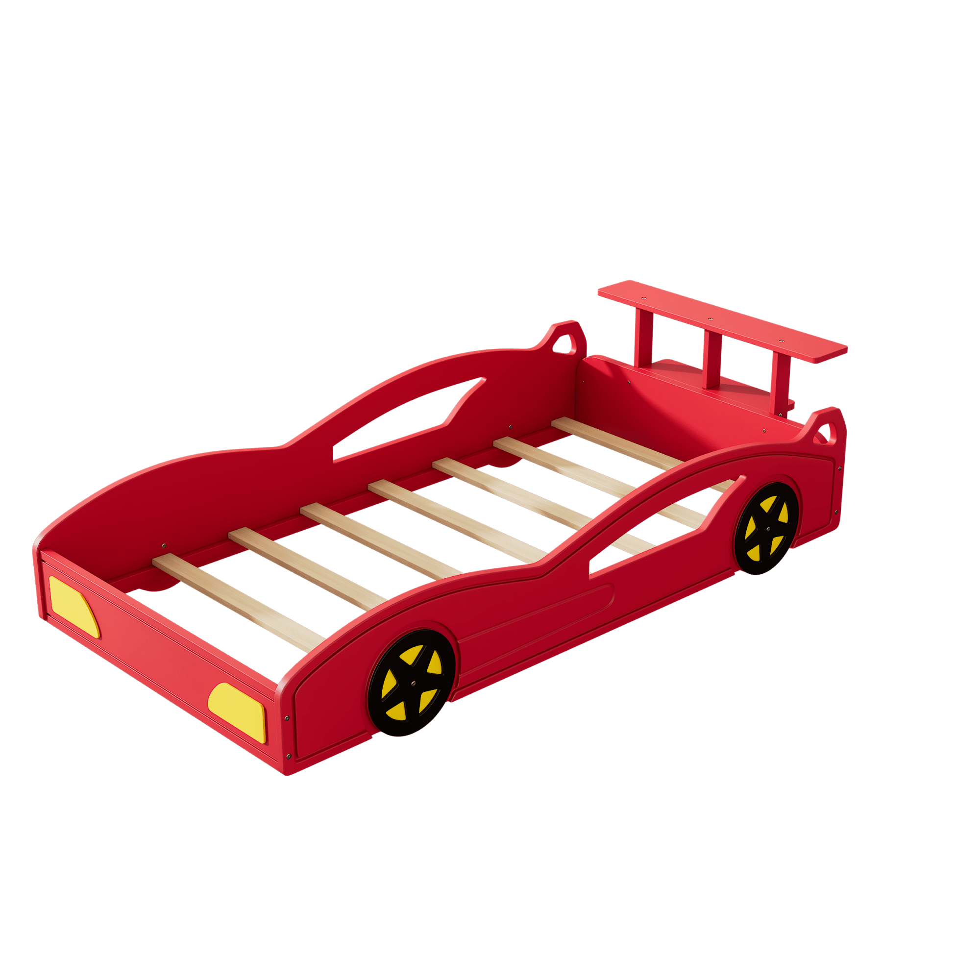 Bellemave® Twin Size Race Car Bed for Boys,Cool Car Bed Frame with Storage Shelves,Car Shaped Kids Bed Twin Size with Wheels,Red - Bellemave