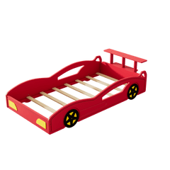Bellemave® Twin Size Race Car Bed for Boys,Cool Car Bed Frame with Storage Shelves,Car Shaped Kids Bed Twin Size with Wheels,Red - Bellemave