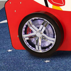 Bellemave® Twin Size Race Car Bed for Kids with LED Wheel Lights, Racing Car Bed Frame with Safety Guardrails - Bellemave