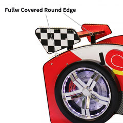 Bellemave® Twin Size Race Car Bed for Kids with LED Wheel Lights, Racing Car Bed Frame with Safety Guardrails - Bellemave
