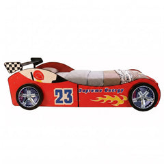 Bellemave® Twin Size Race Car Bed for Kids with LED Wheel Lights, Racing Car Bed Frame with Safety Guardrails - Bellemave