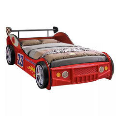 Bellemave® Twin Size Race Car Bed for Kids with LED Wheel Lights, Racing Car Bed Frame with Safety Guardrails - Bellemave