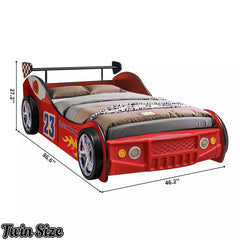 Bellemave® Twin Size Race Car Bed for Kids with LED Wheel Lights, Racing Car Bed Frame with Safety Guardrails - Bellemave