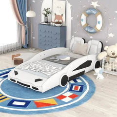 Bellemave® Twin Size Race Car - Shaped Platform Bed with Wheels - Bellemave