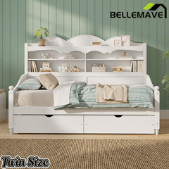 Bellemave® Twin Size Retro Daybed with Storage Drawers & Headboard Shelves | No Box Spring - Bellemave
