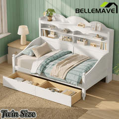 Bellemave® Twin Size Retro Daybed with Storage Drawers & Headboard Shelves | No Box Spring - Bellemave