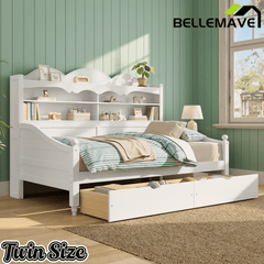 Bellemave® Twin Size Retro Daybed with Storage Drawers & Headboard Shelves | No Box Spring - Bellemave