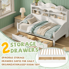 Bellemave® Twin Size Retro Daybed with Storage Drawers & Headboard Shelves | No Box Spring - Bellemave