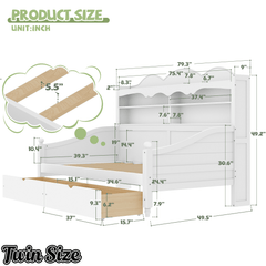 Bellemave® Twin Size Retro Daybed with Storage Drawers & Headboard Shelves | No Box Spring - Bellemave