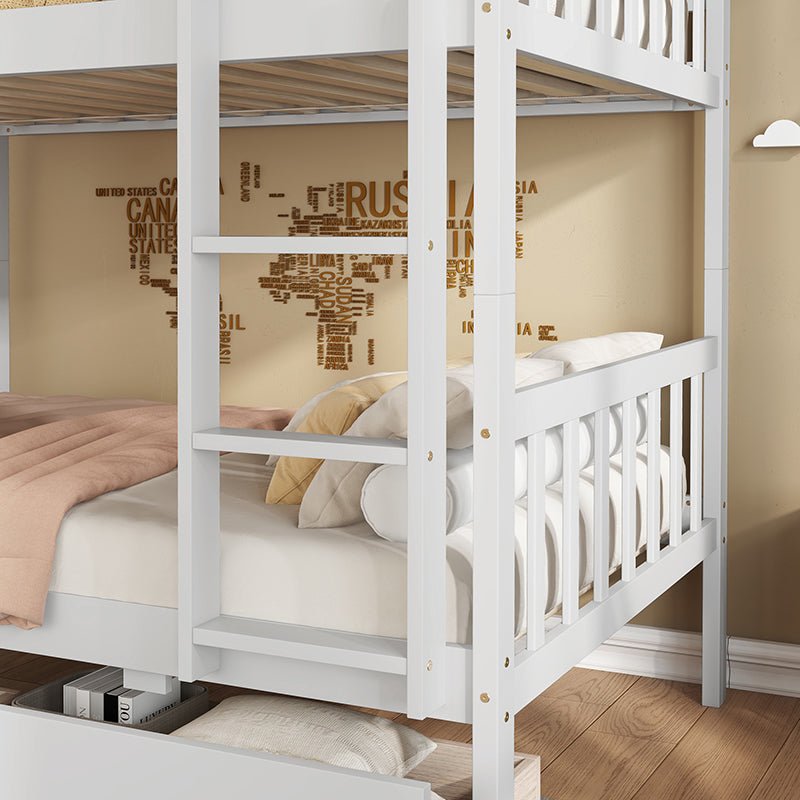 Bellemave® Twin Size Rubber Wood Bunk Bed with 2 Drawers, Ladder and Safety Guardrail(Convertible ) - Bellemave
