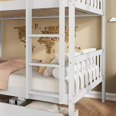Bellemave® Twin Size Rubber Wood Bunk Bed with 2 Drawers, Ladder and Safety Guardrail(Convertible ) - Bellemave