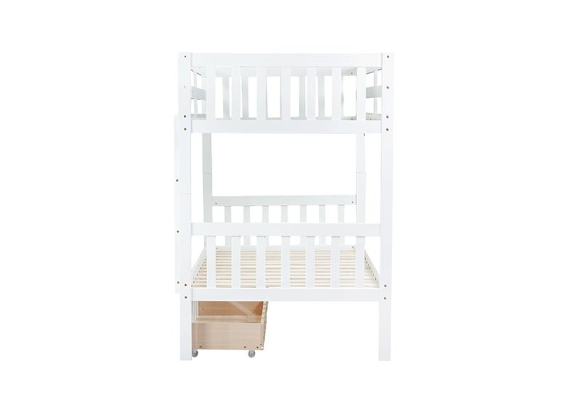 Bellemave® Twin Size Rubber Wood Bunk Bed with 2 Drawers, Ladder and Safety Guardrail(Convertible ) - Bellemave