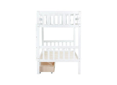 Bellemave® Twin Size Rubber Wood Bunk Bed with 2 Drawers, Ladder and Safety Guardrail(Convertible ) - Bellemave