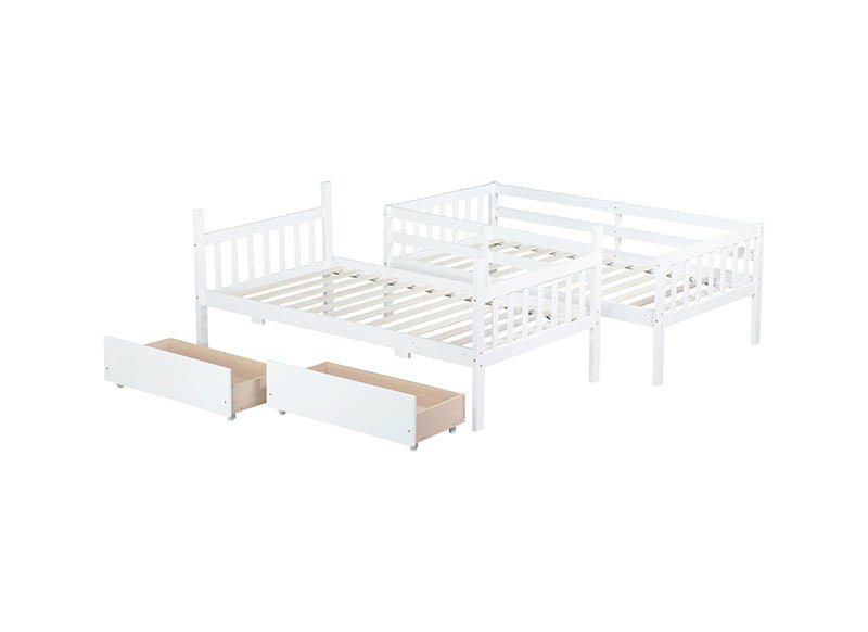 Bellemave® Twin Size Rubber Wood Bunk Bed with 2 Drawers, Ladder and Safety Guardrail(Convertible ) - Bellemave