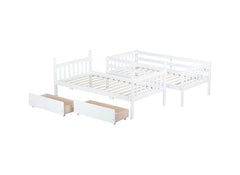 Bellemave® Twin Size Rubber Wood Bunk Bed with 2 Drawers, Ladder and Safety Guardrail(Convertible ) - Bellemave