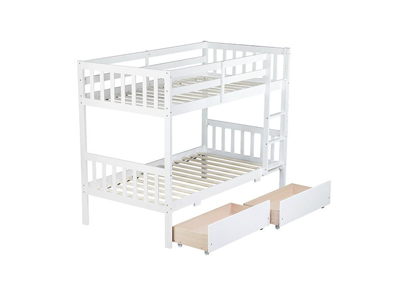 Bellemave® Twin Size Rubber Wood Bunk Bed with 2 Drawers, Ladder and Safety Guardrail(Convertible ) - Bellemave