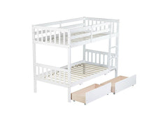 Bellemave® Twin Size Rubber Wood Bunk Bed with 2 Drawers, Ladder and Safety Guardrail(Convertible ) - Bellemave